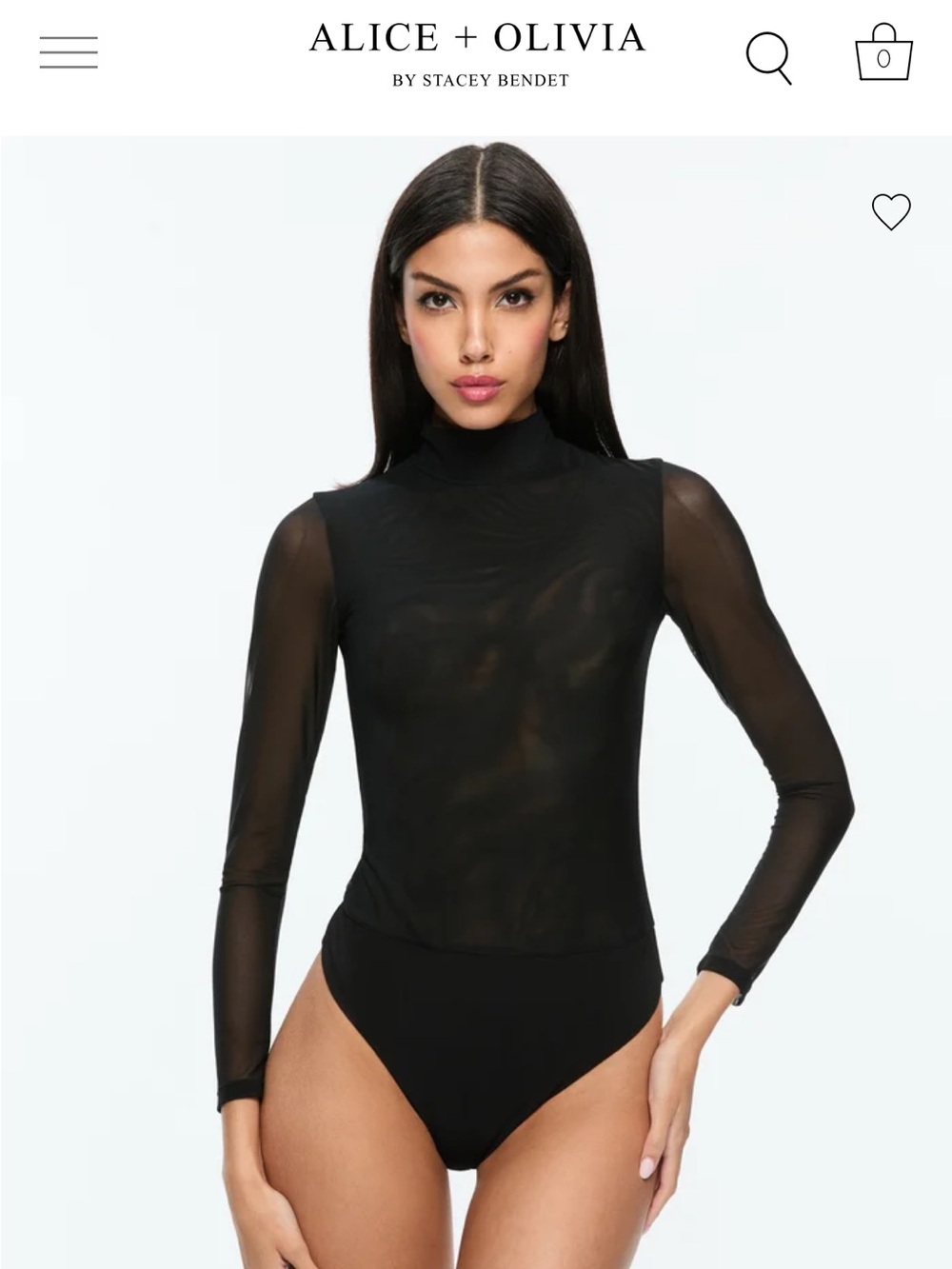 Alice + Olivia Black Sheer Long-Sleeve Mock Neck Bodysuit